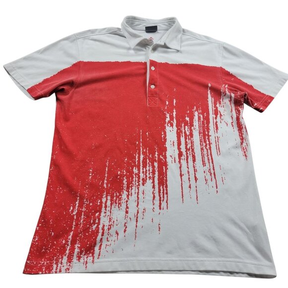 J Lindeberg Golf Polo Shirt Mens Large White Red Short Sleeve Read - Picture 1 of 10
